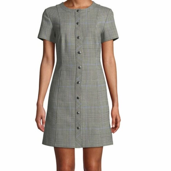 Theory Dresses & Skirts - Theory Wool Plaid Dress Small Snap Button Down Houndstooth Career Windowpane